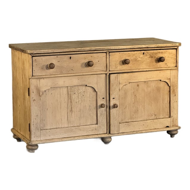 Antique English Deep Pine Dresser or Sideboard W/ Six Bun Feet | Circa 1890 For Sale
