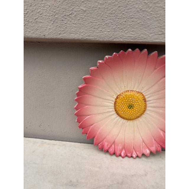 French Country Majolica Pink Daisy Plate Delphin Massier, Circa 1890 For Sale - Image 3 of 5