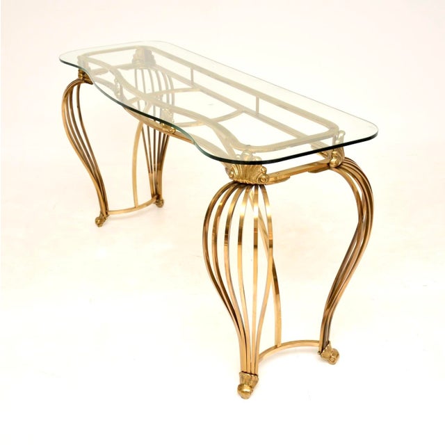 1960s Vintage Italian Brass and Glass Console Table, 1960s For Sale - Image 5 of 11