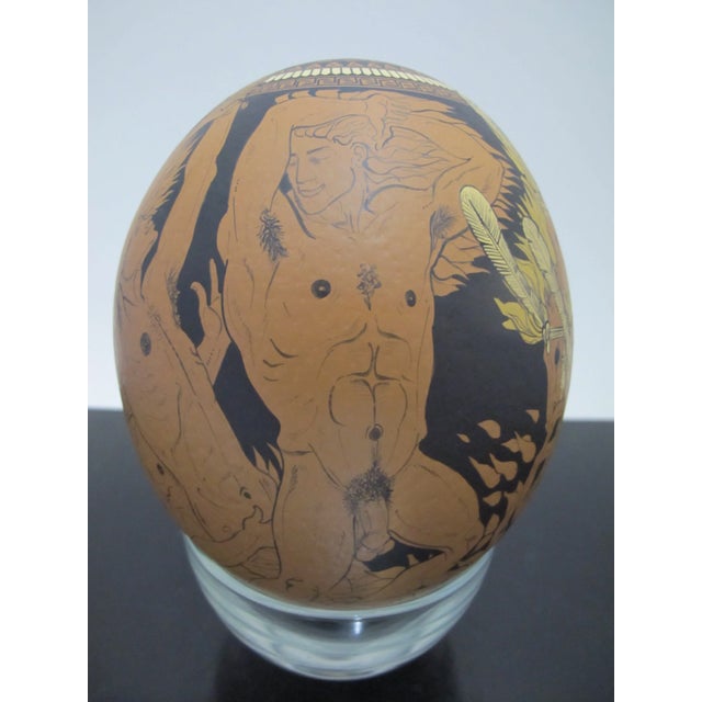 1970s Yiannis Nomikos Homoerotic Mythology Large Trojan Painting Art Ostrich Egg 1979 For Sale - Image 5 of 12