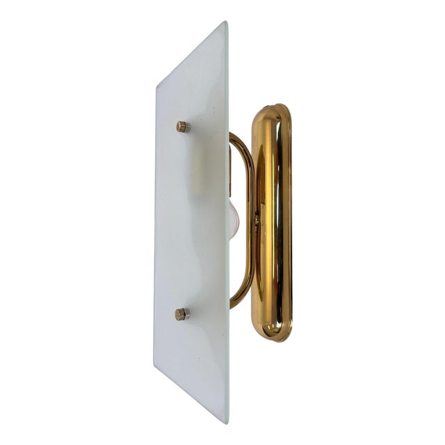 Mid-Century Brass and Glass Wall Lights, 1980s, Set of 2 For Sale