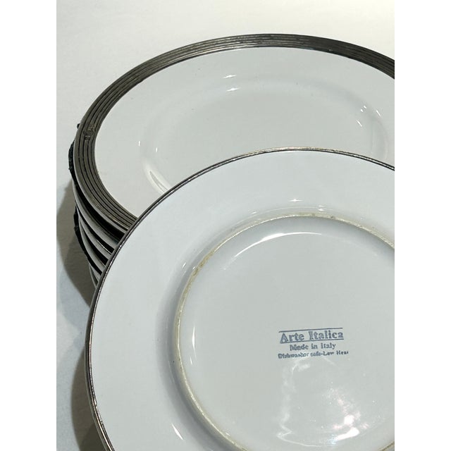 8 Piece Arte Italica Tuscan Pewter Rim Salad/Dessert Plates For Sale - Image 4 of 4