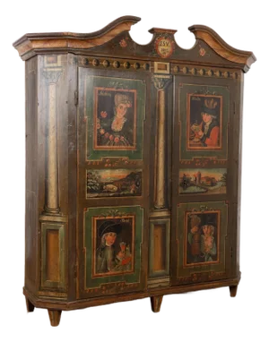 Original Painted German Shrunk Armoire With Four Seasons, Dated 1802