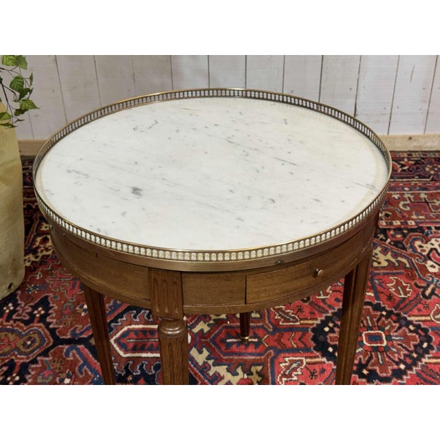 Louis XVI Bouillotte Table in Mahogany with a Marble Top, 1960s For Sale - Image 4 of 12