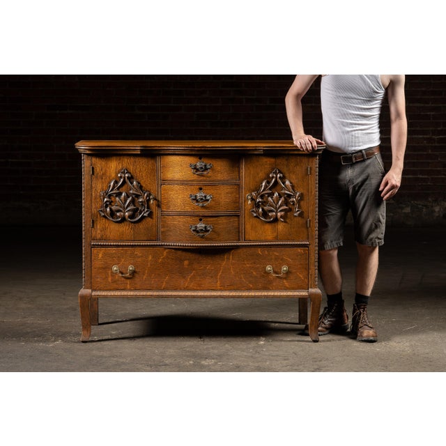 Traditional Early 20th Century Carved Oak Bow Front Sideboard For Sale - Image 3 of 12