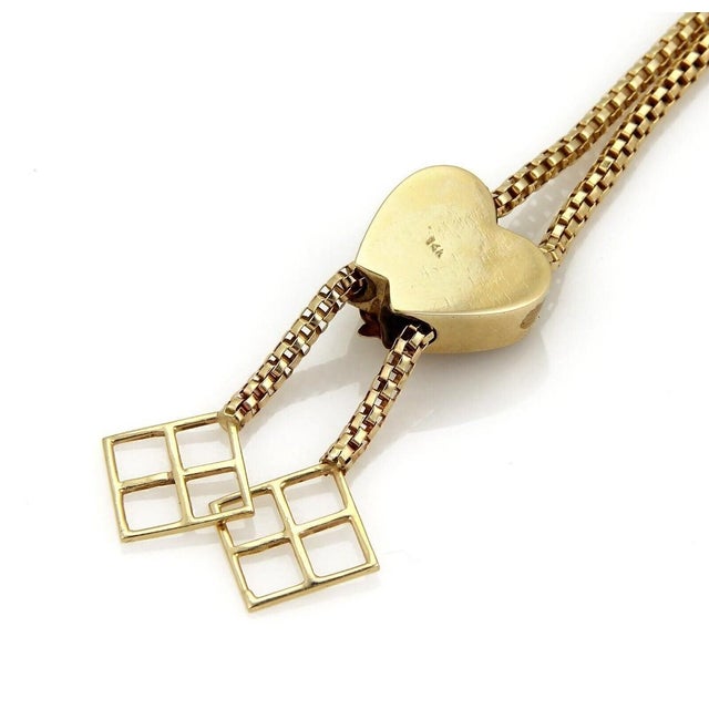 Mid 20th Century Mid 20th Century Heart Slide 14k Gold Pendant Tube Filigree Chain Tassel Necklace For Sale - Image 5 of 5