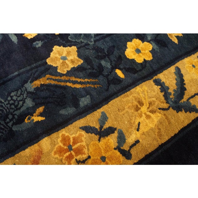 1920s Blue Navy Floral Antique Chinese Peking Rug 9' X 11'6'' Handknotted Wool Carpet For Sale - Image 11 of 14