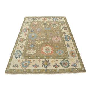 Oushak Rug 8′ X 10’1” Brown Wool Hand-Knotted Oriental Carpet For Sale