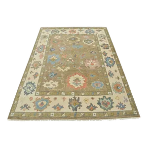 Oushak Rug 8′ X 10’1” Brown Wool Hand-Knotted Oriental Carpet