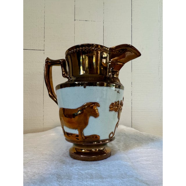 Mid 19th Century Mid 19th Century Antique English Copper Lusterware Pottery Pitcher With Hound and Ram For Sale - Image 5 of 10