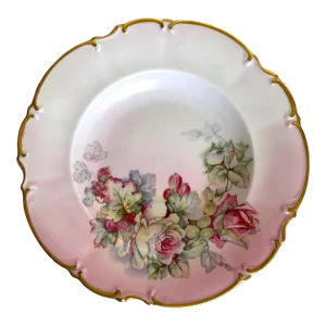 Vintage Bavaria Germany Sylvia Dinner Plate - Pink Background, White & Pink Roses, Gold Trim