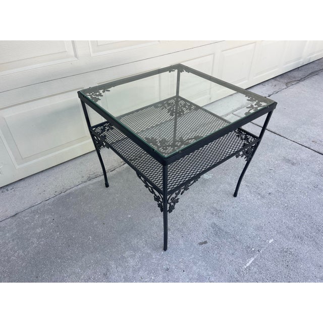 Metal Vintage Woodard Orleans Wrought Iron Glass Top Coffee Table and End Table, a Set of 2 For Sale - Image 7 of 11