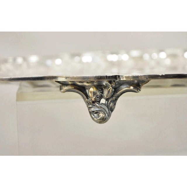 Silver Vintage English Sheffield Victorian Silver Plated Oval Scalloped Platter Tray For Sale - Image 8 of 10
