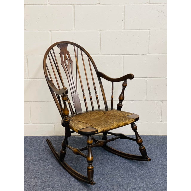 Antique 1800s Windsor Rocking Chair With Rush Seat Chairish