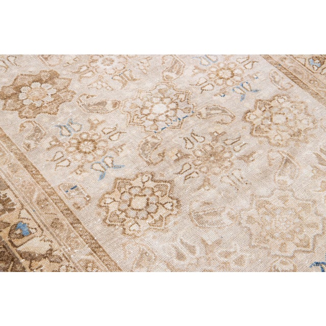 Textile 1960s Vintage Malayer Shabby Chic Handmade Floral Beige Wool Runner For Sale - Image 7 of 8