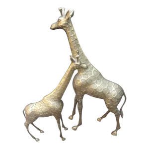 Pair of Mid-Century Hollywood Regency Brass Giraffe Statues