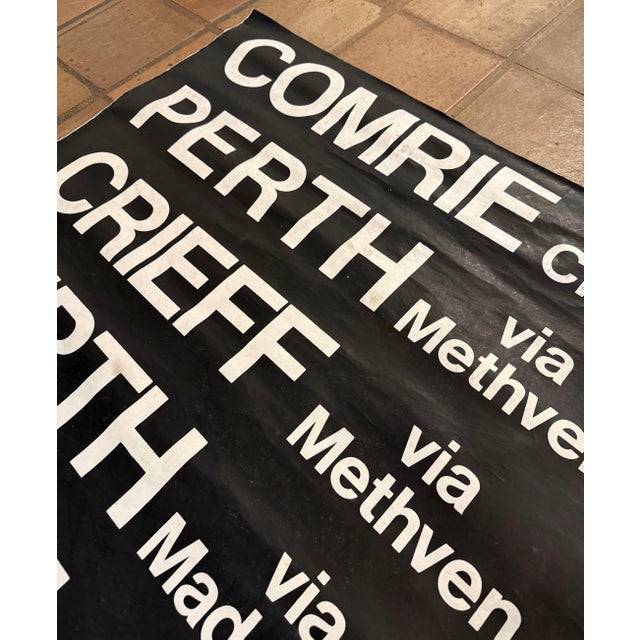 English Black and White Monumental Vintage 1990’s Scottish Transportation Bus Destination Roll Sign For Sale - Image 3 of 10