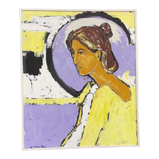 Central European Original Oil Portrait of a Woman by Franz Thun For Sale