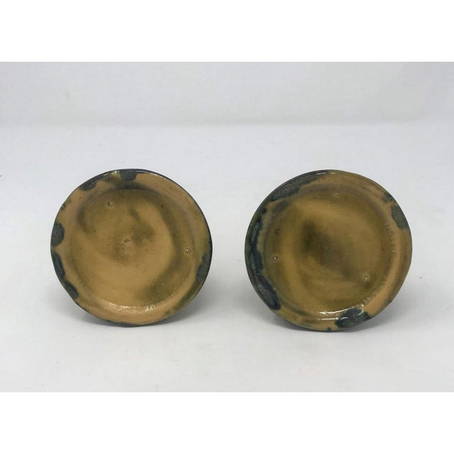 Art Nouveau Early 20th Century After Brush McCoy Majolica Amarylis Candle Holders - a PAir For Sale - Image 3 of 3