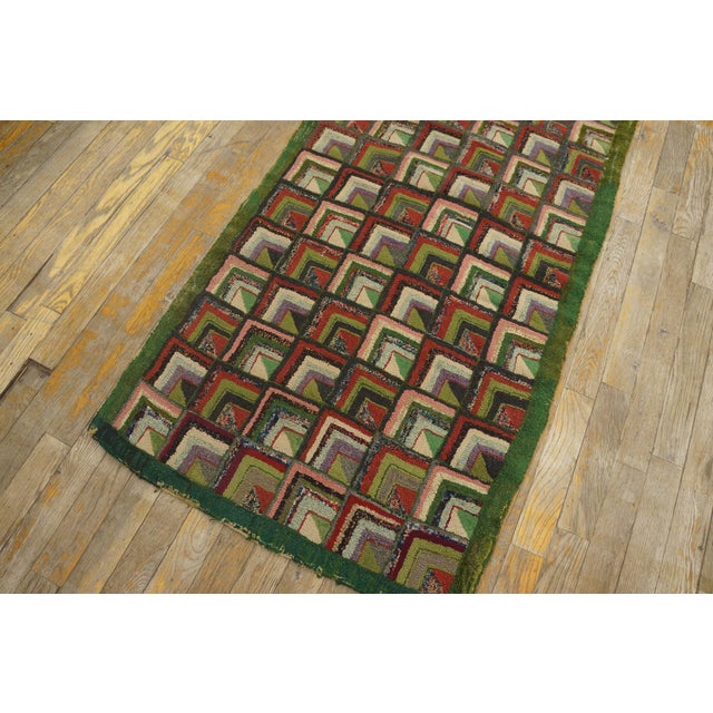 1920s Multicolor Geometric Antique American Hooked Rug 2'2" X 9' Handknotted Wool Carpet For Sale - Image 15 of 18