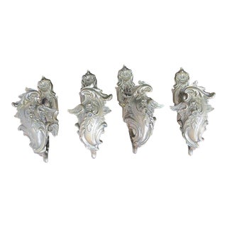 Italian Gilt Brass Rococo Style Ornate Flower Curtain Hooks Tieback Set of 4 For Sale