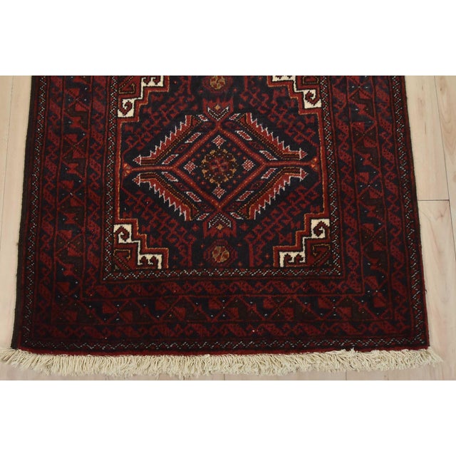 Blue Baloch Runner 2’2” X 9’6” Blue Wool Vintage Tribal Hand-Knotted Oriental Rug For Sale - Image 8 of 11