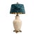 Mid 20th Century Coastal Regency Palm Relief Ceramic Urn Table Lamp With Teal Velvet Shade For Sale