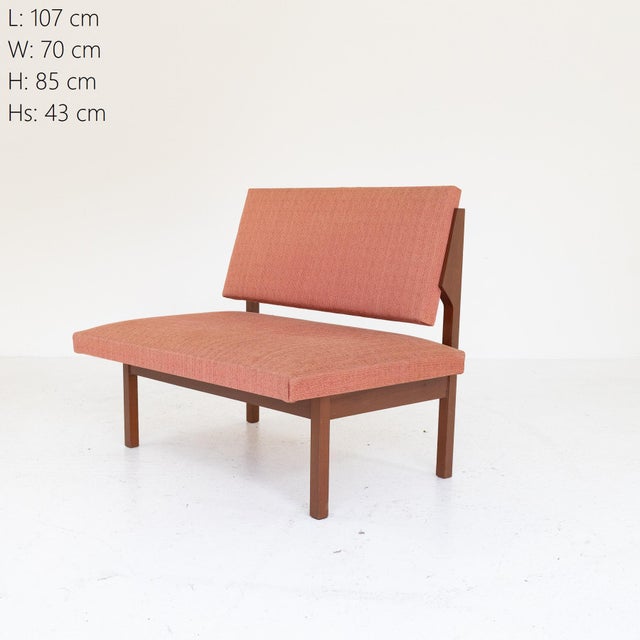 Red Vintage Lounge Bench in Wood and Brick Red Fabric, 1970s For Sale - Image 8 of 8