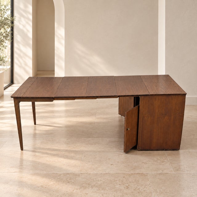 Saginaw Extendomatic Mid-Century Walnut Convertible Dining Table Cabinet For Sale - Image 14 of 18