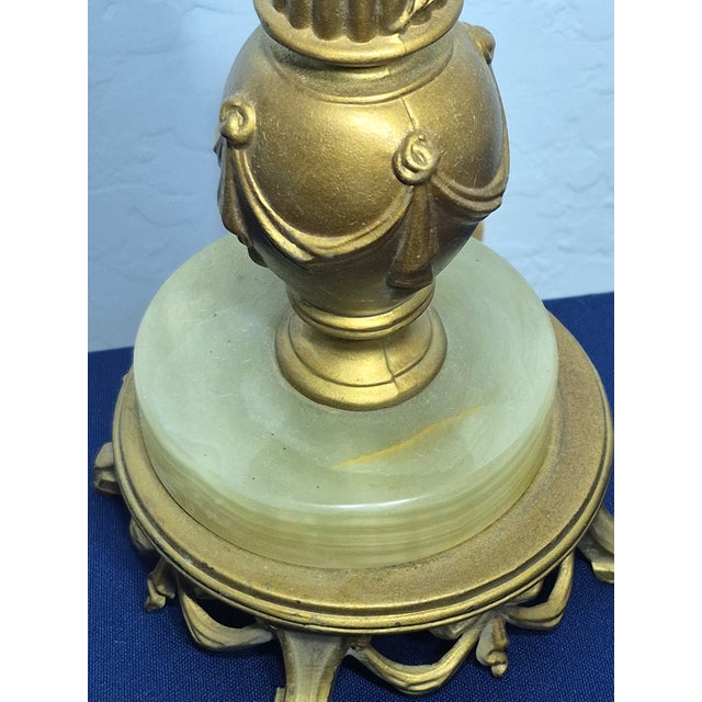 1940s Vintage Neoclassical Rembrandt Brass & Onyx Torchiere Table Lamp For Sale - Image 5 of 11