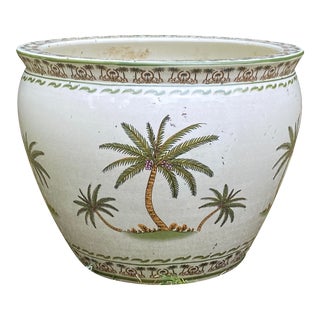 Monumental Palmy Tree Ceramic Planter Bowl For Sale