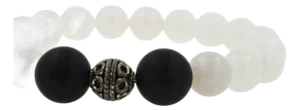 White Agate Black Onyx Round Bead Stretchy Unique Statement Circle Beads Chakra