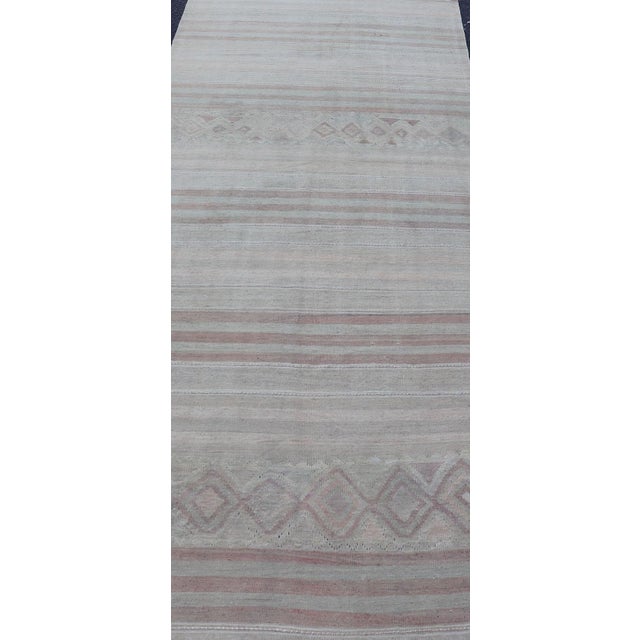 Mid 20th Century Vintage Turkish Gallery Kilim Runner With Creams, Soft Coral and Light Brown For Sale - Image 5 of 11