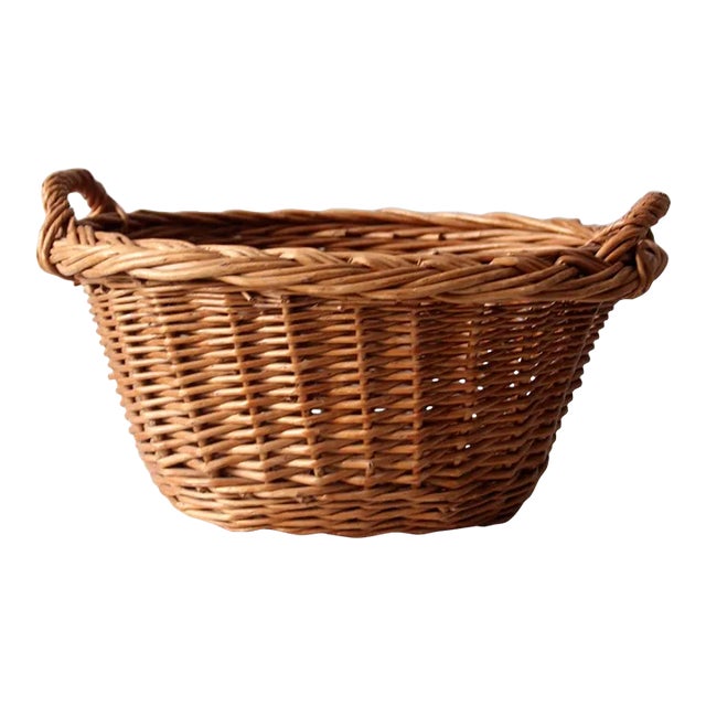 Vintage Woven Harvest Basket For Sale