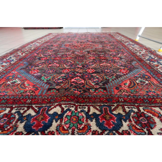 Handmade Vintage Persian Malayer Rug – 4.2' x 7.1' (129 x 219 cm) – 1960s Authentic Wool Carpet Exquisite Vintage Persian...
