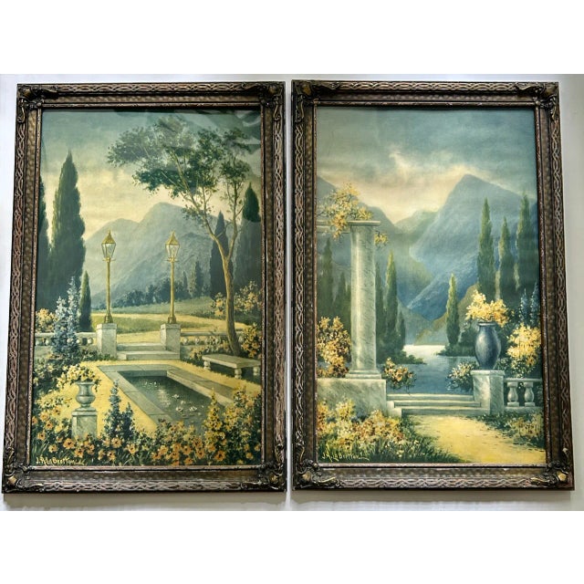 Early 1900's Pair of J. A. LeBretton Framed Color Garden Prints For Sale - Image 12 of 12