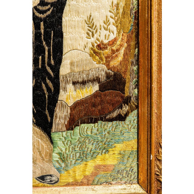 Stunning Antique 19th Century Saint Dominic Needlework Embroidery Victorian Catholic Religious Textile in Gilt Frame Wall Home Decor Art For Sale - Image 10 of 14