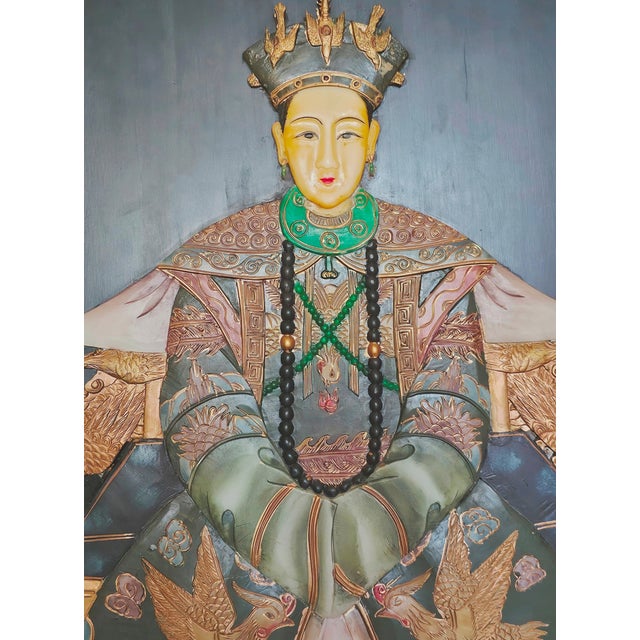 Black Large Vintage Chinese Stone or Ceramic Relief Portrait Empress Royal Panel For Sale - Image 8 of 10