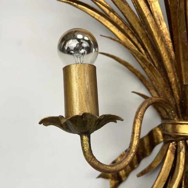 Hollywood Regency 2-Flame Wall Light with Wheat Ears, 1970s For Sale - Image 4 of 8