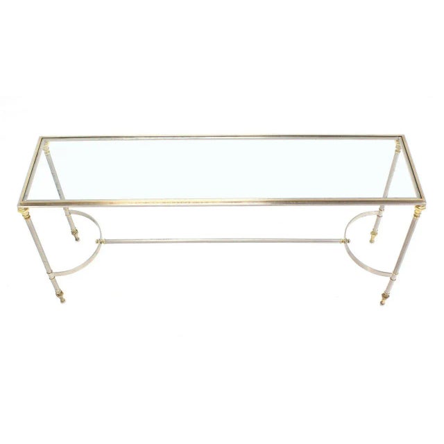 Modern Vintage Mid Century Brass, Chrome, and Glass-Top Console For Sale - Image 3 of 9