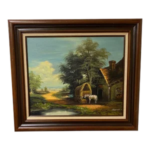 Mid 20th Century Brenner Signed Pastoral Landscape Framed Oil Painting