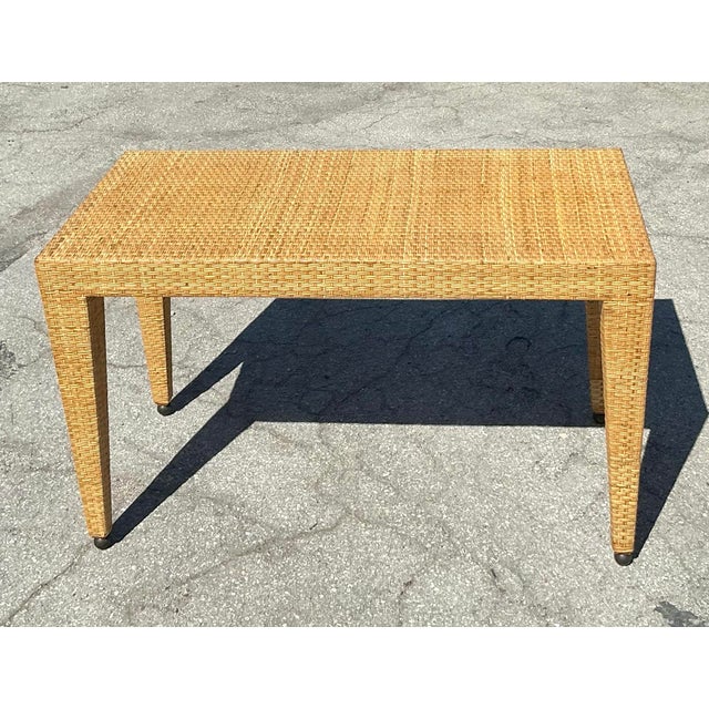 Vintage Coastal Baker Milling Road Woven Rattan Low Console For Sale In West Palm - Image 6 of 10