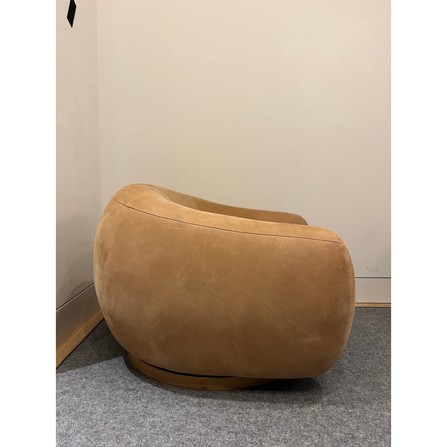 Cb2 Laszlo Leather Swivel Chair For Sale - Image 9 of 12