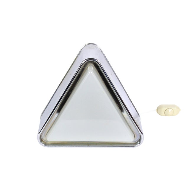 Metal Vintage Mid-Century Modern Triangular Chrome and Glass Table Lamp For Sale - Image 7 of 11
