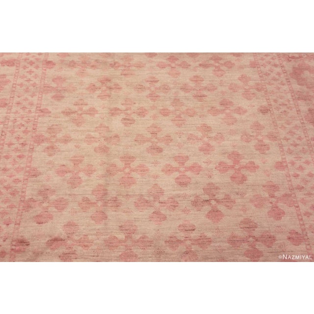 Nazmiyal Collection Ivory and Coral Tribal Geometric Modern Long Narrow Area Area Rug For Sale - Image 4 of 7