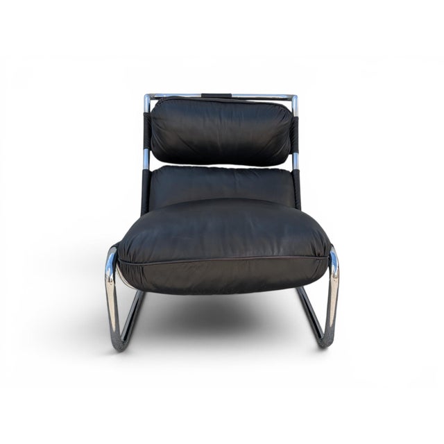 Black Italian Living Room Chair in Black Leather and Tubular Steel, 1970s For Sale - Image 8 of 8