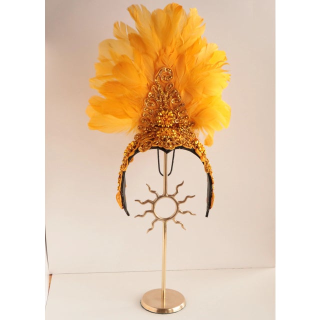 Festival Feather Headdress on a Brass Stand For Sale In Madison - Image 6 of 6