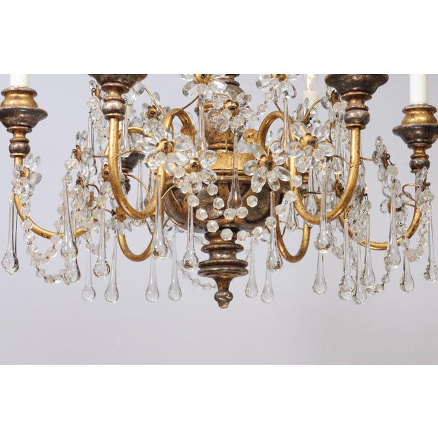 Gold 1930s Genovese Two-Tone Giltwood & Crystal Chandelier, Italy For Sale - Image 8 of 17