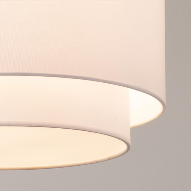 2020s Coronado 18 Swag Lamp - Satin Nickel Steel, Double Drum White Linen Shade, Dimmable Plug-in Modern Luminaire With Cord Hooks For Sale - Image 5 of 6