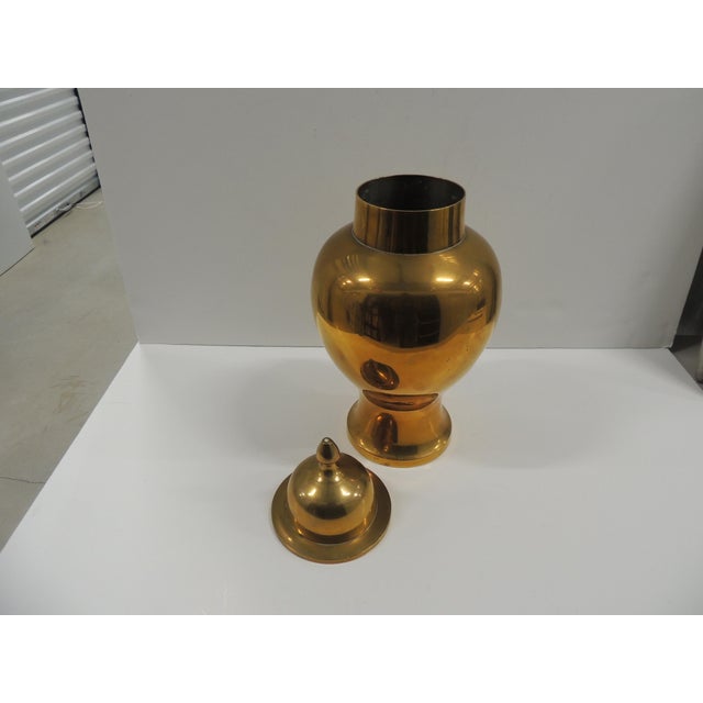 Hollywood Regency Vintage Tall Polished Brass Ginger Jar Urn With Lid For Sale - Image 3 of 5